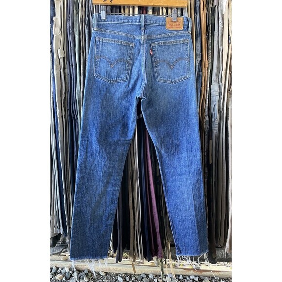 Rare Levi’s White Oak Cone Denim Jeans Raw Hem High-Rise Button Fly Size 28 - Picture 2 of 15